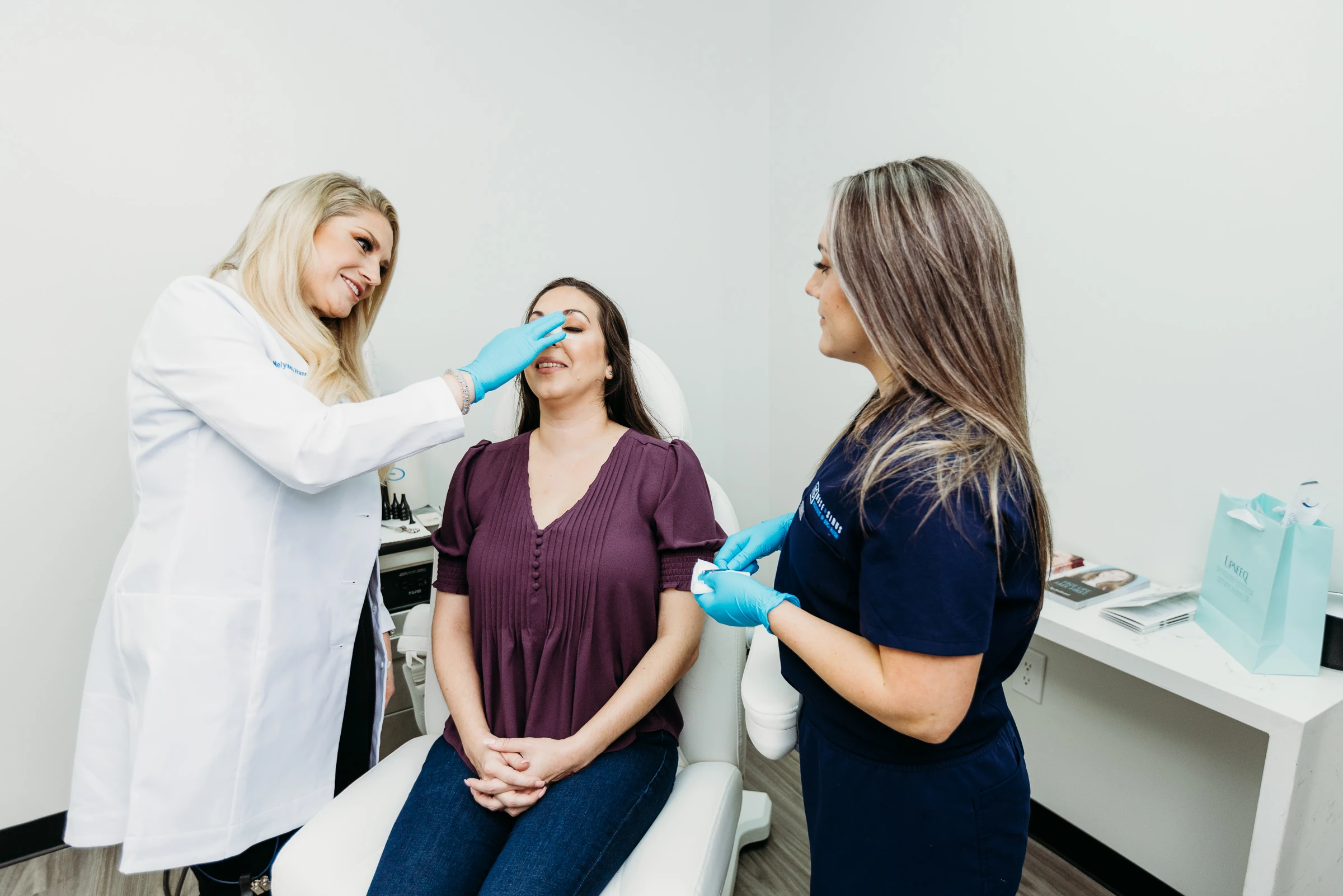 Facial plastic surgery consultation and nasal evaluation with patient and clinical team at FSIBR in Northern Virginia